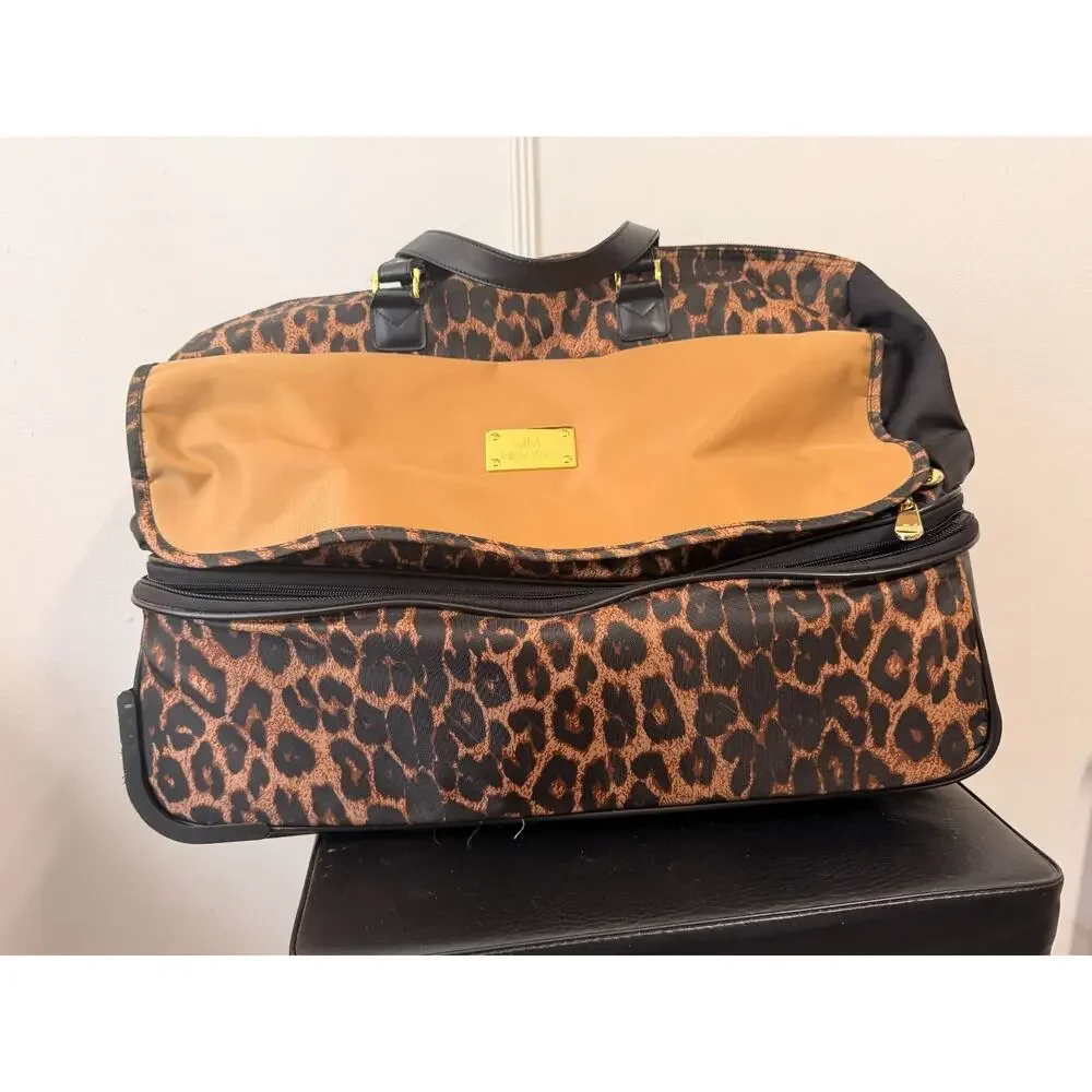 Joy Mangano JM New York Leopard Print Double Decker Expandable Wheeled Duffel Ba
